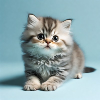 Cute British Shorthair kitten on blue background
