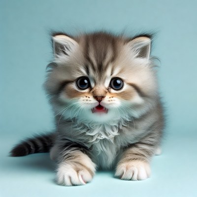 Cute British Shorthair Kitten on Blue Background