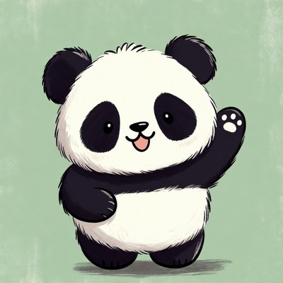 Cute cartoon panda waving