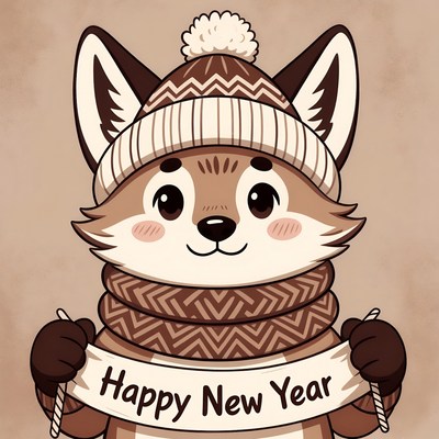 Cute Fox Holding Happy New Year Banner
