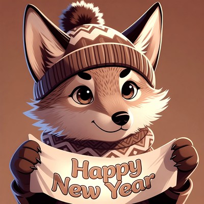 Cute Fox Holding Happy New Year Sign