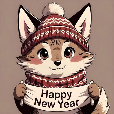 Cute Fox Holding Happy New Year Banner