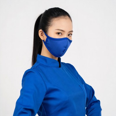 Asian woman in blue mask and uniform