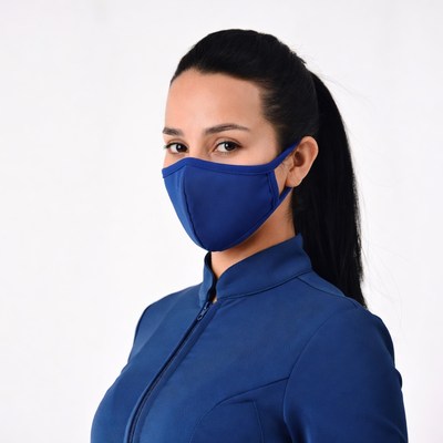 Woman wearing blue face mask