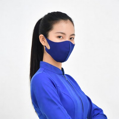 Asian woman wearing blue face mask