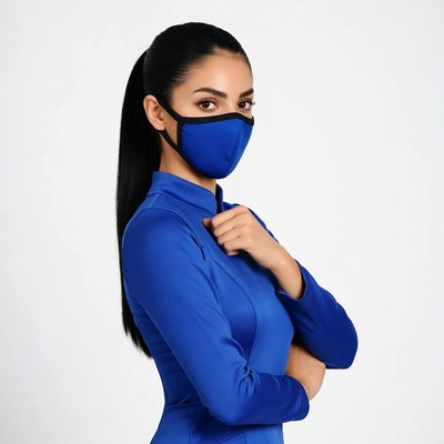 Latina woman in blue face mask