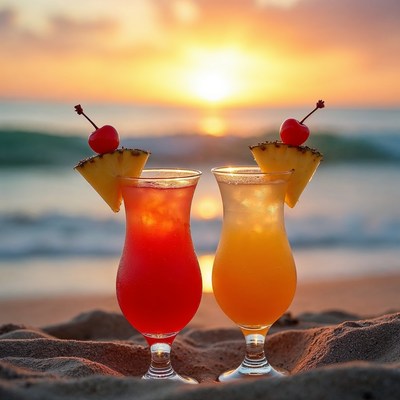 Red and Orange Cocktails on Beach Sunset