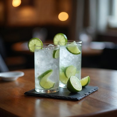 Two Gin and Tonic Glasses with Lime