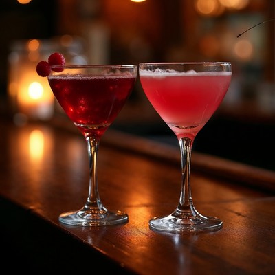 Two Red Raspberry Cocktails on Bar