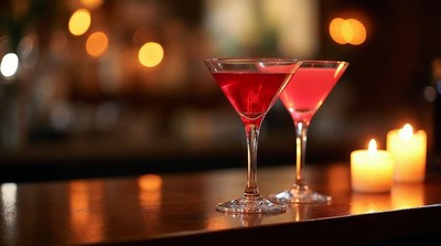 Two Red Martinis with Candles