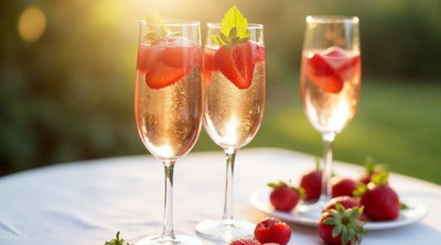Strawberry Champagne Glasses on Table