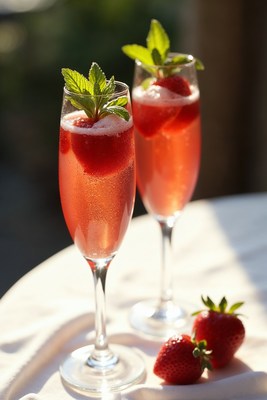 Two Strawberry Champagne Glasses