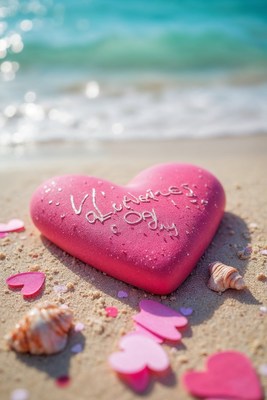 Pink Valentine's Day Heart on Beach