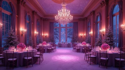 Pink Ballroom Wedding Venue with Chandeliers
