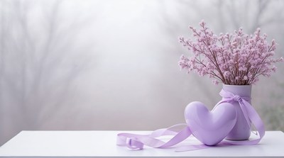 Purple Heart Flowers Vase on Table