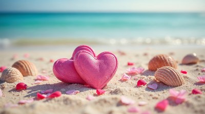 Pink Heart Bath Bombs on Beach