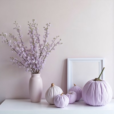 Purple Pumpkins and Lilac Flowers