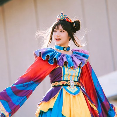 Asian woman in colorful cosplay costume