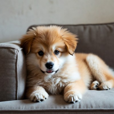 Fluffy Pomeranian Puppy on Couch