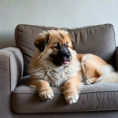 Fluffy Leonberger Puppy on Couch