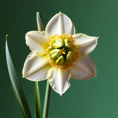 White Daffodil Flower on Green Background