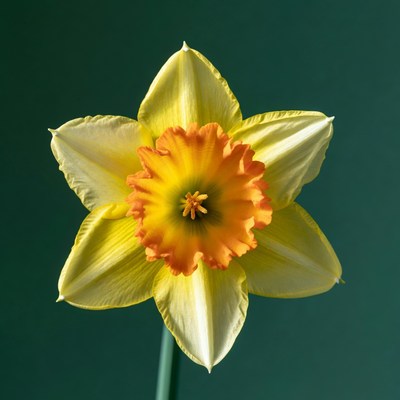 Yellow Daffodil Flower on Green Background