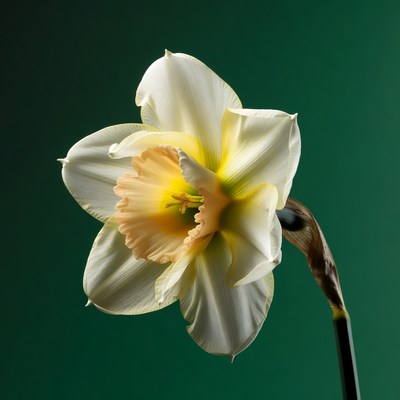 White Daffodil Flower on Green Background