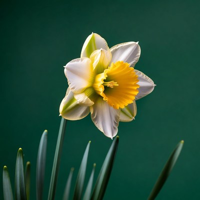 Yellow Daffodil Flower on Green Background