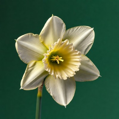 White Daffodil on Green Background