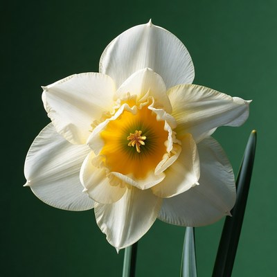 White Daffodil Flower on Green Background