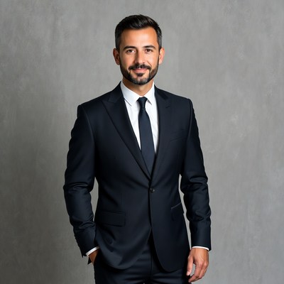 Man in suit with hand in pocket