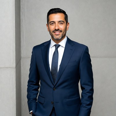 Smiling man in navy suit