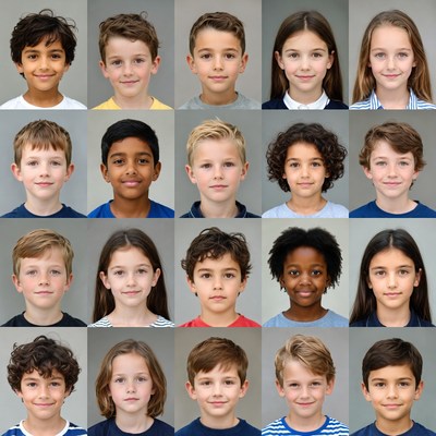 Diverse Children School Portraits Grid