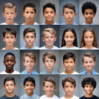 Diverse Children School Portraits Grid