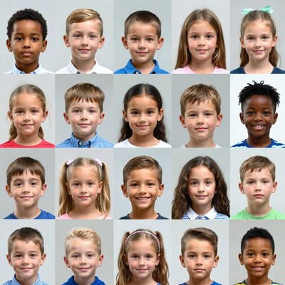 Diverse Children Headshots Grid