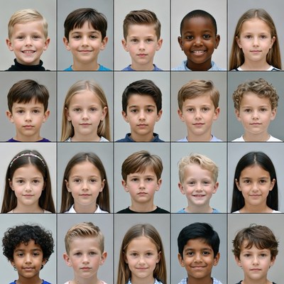 Diverse Children School Portraits Grid
