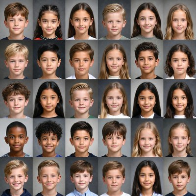 Diverse School Children Portrait Grid