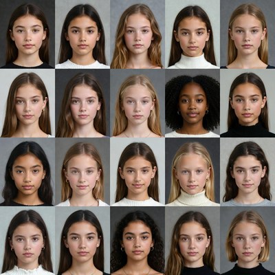 Diverse Young Girls Headshots Grid