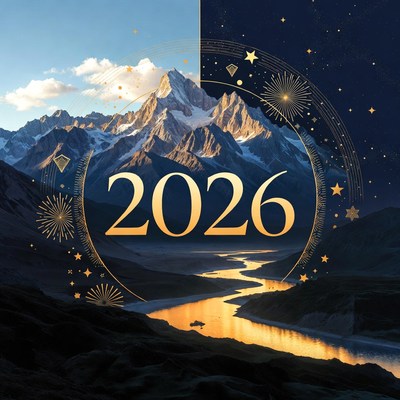 2026 New Year Mountains Split Image