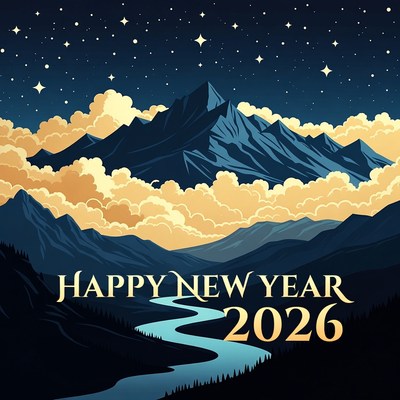 Happy New Year 2026 Mountain Landscape
