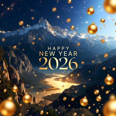 Happy New Year 2026 Mountain Landscape