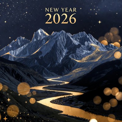 2026 New Year Snowy Mountains Illustration