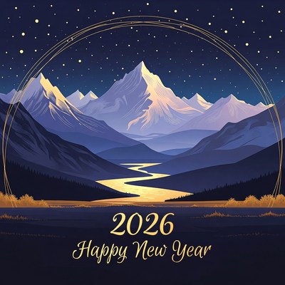 2026 Happy New Year Mountain Landscape
