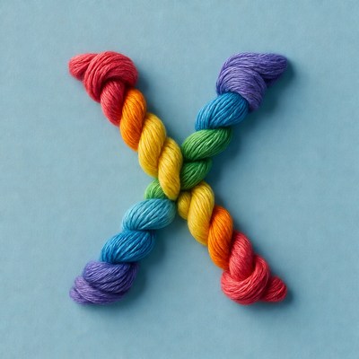 Rainbow Yarn X on Blue Background
