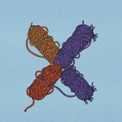 Crossed Orange Purple Yarn Balls