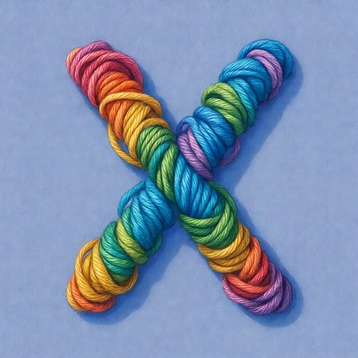 Rainbow Yarn X on Blue Background