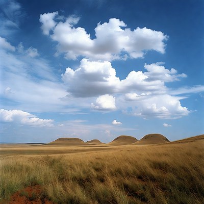 Fluffy Clouds Over Golden Hills