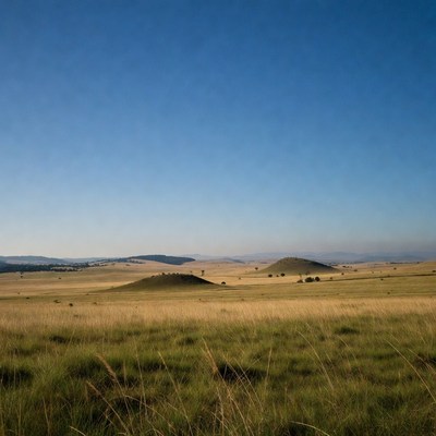 Vast grassy plains with hills