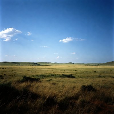 Vast green savanna landscape under blue sky