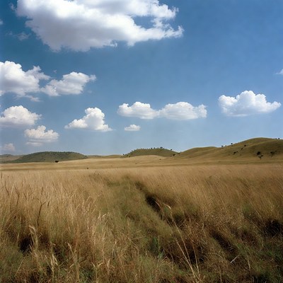 Golden Grassland Under Blue Sky
